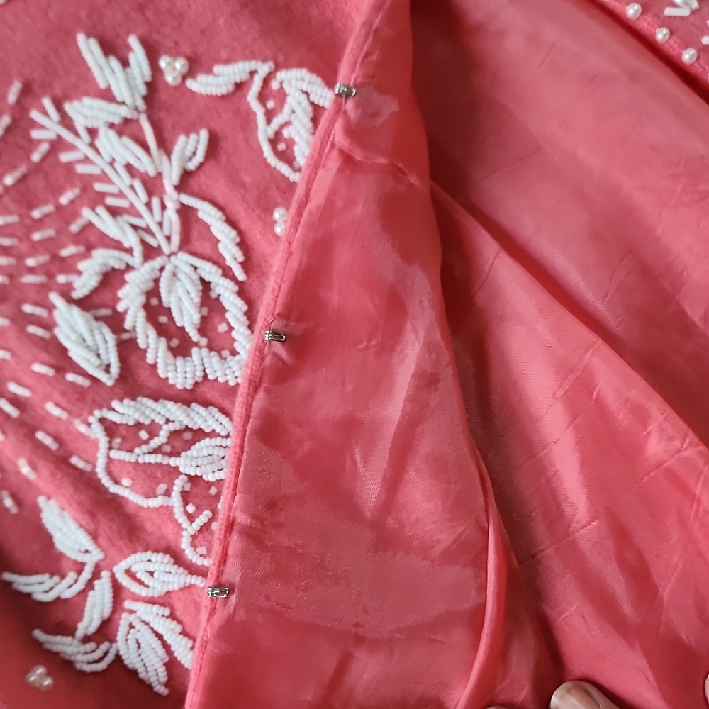 Original Vintage Chic Coral Embroidered Women's Cardigan Sz S/M - Picture 7 of 10
